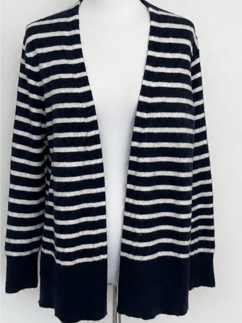 Madewell Open Front Cardigan Navy White Stripe Merino Wool Blend Size Small